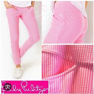 Lilly Pulitzer Pink Seersucker Stripe Slim Pants